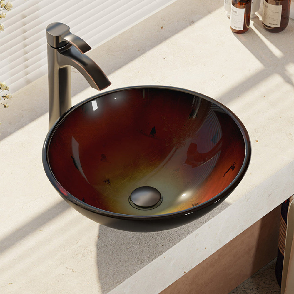 Alternate Image for Rene 17" Round Glass Bathroom Sink, Gradient Red, with Faucet, R5-5007-R9-7006-ABR