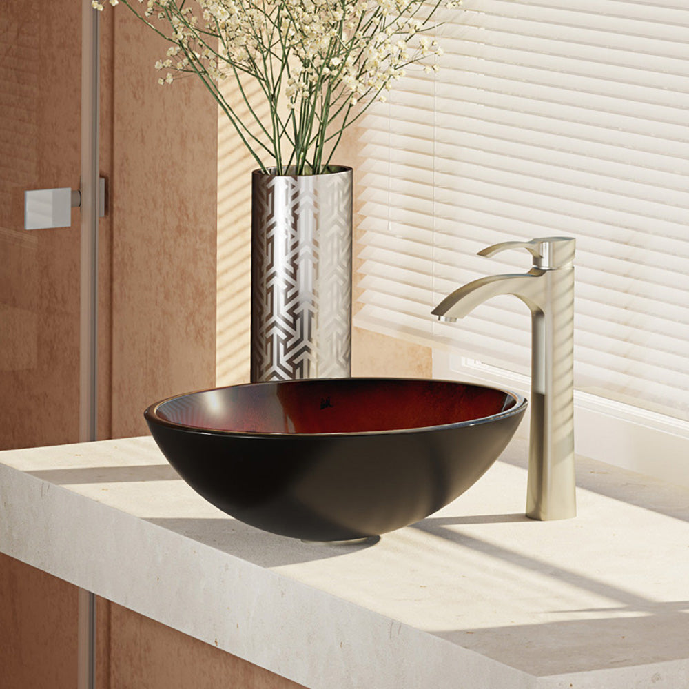 Alternate Image for Rene 17" Round Glass Bathroom Sink, Gradient Red, with Faucet, R5-5007-R9-7006-BN