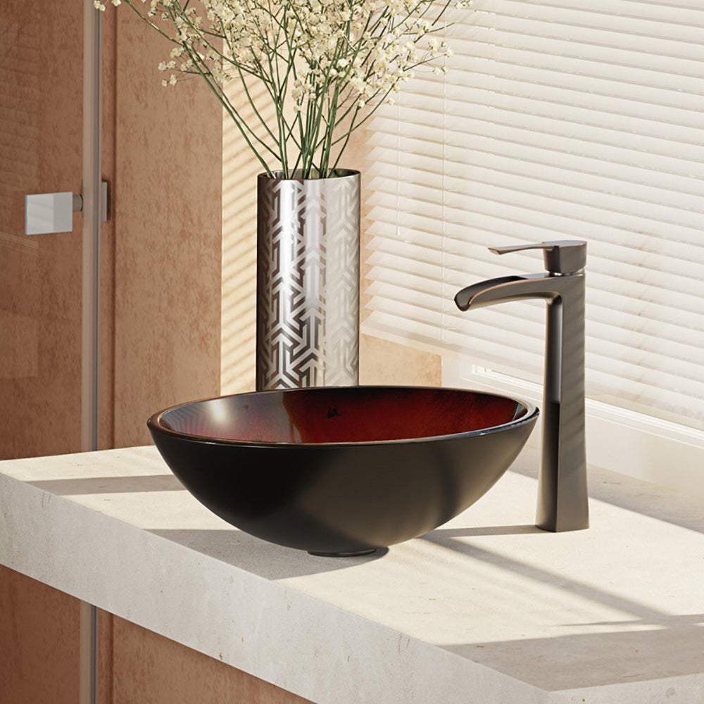 Alternate Image for Rene 17" Round Glass Bathroom Sink, Gradient Red, with Faucet, R5-5007-R9-7007-ABR