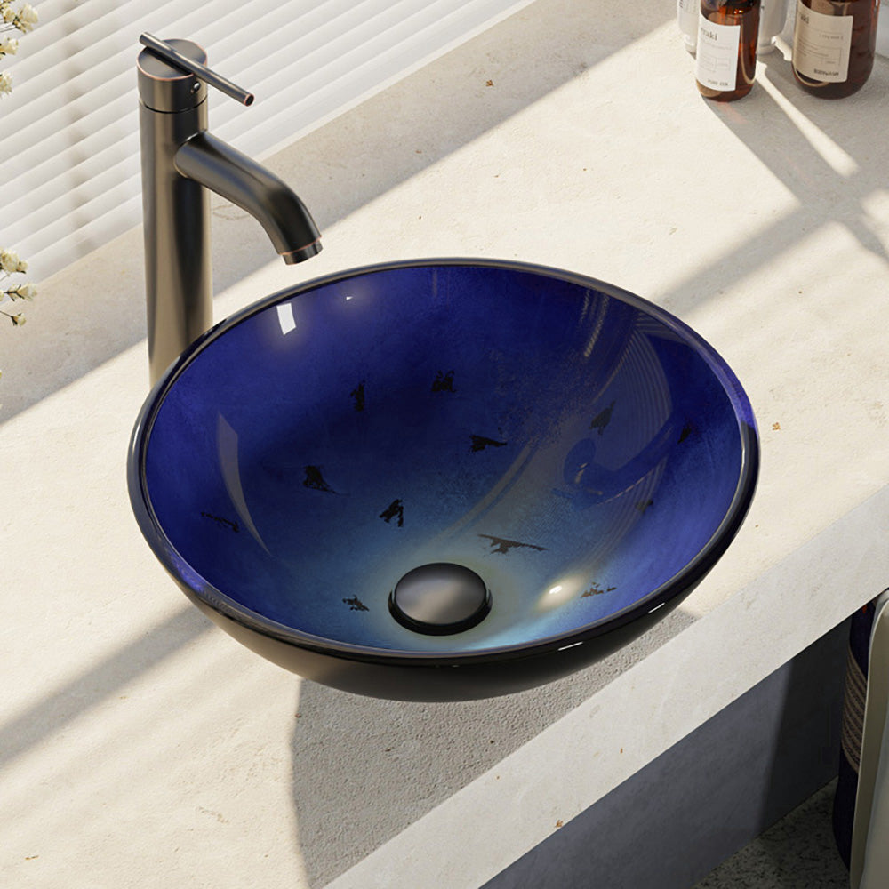Alternate Image for Rene 17" Round Glass Bathroom Sink, Gradient Blue, with Faucet, R5-5008-R9-7001-ABR