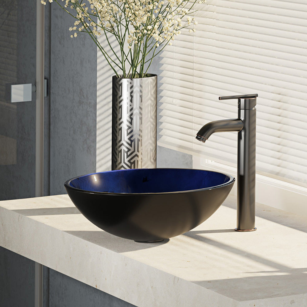Alternate Image for Rene 17" Round Glass Bathroom Sink, Gradient Blue, with Faucet, R5-5008-R9-7001-ABR