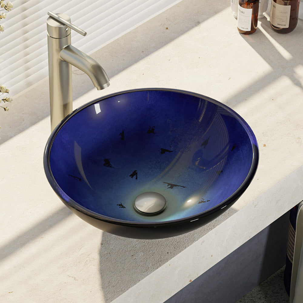 Alternate Image for Rene 17" Round Glass Bathroom Sink, Gradient Blue, with Faucet, R5-5008-R9-7001-BN