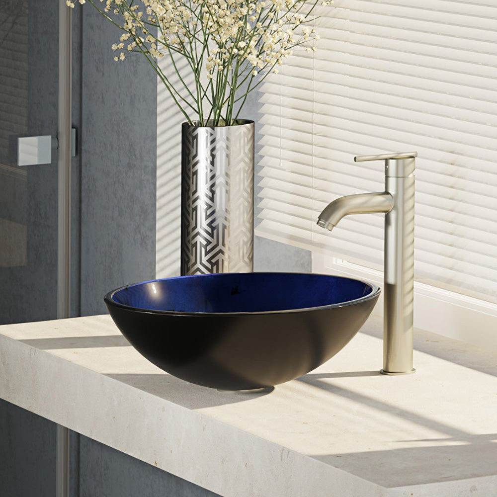 Alternate Image for Rene 17" Round Glass Bathroom Sink, Gradient Blue, with Faucet, R5-5008-R9-7001-BN