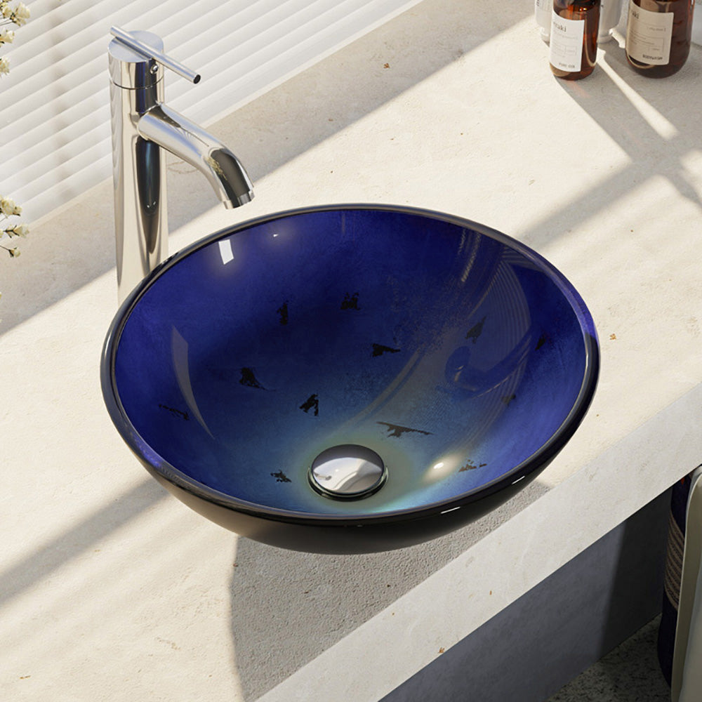 Alternate Image for Rene 17" Round Glass Bathroom Sink, Gradient Blue, with Faucet, R5-5008-R9-7001-C
