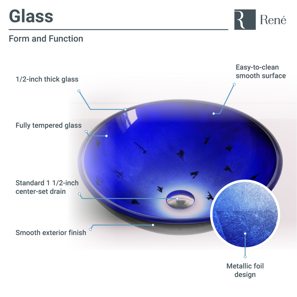 Rene 17" Round Glass Bathroom Sink, Gradient Blue, with Faucet, R5-5008-R9-7003-ABR - The Sink Boutique