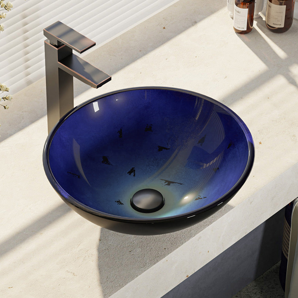 Alternate Image for Rene 17" Round Glass Bathroom Sink, Gradient Blue, with Faucet, R5-5008-R9-7003-ABR