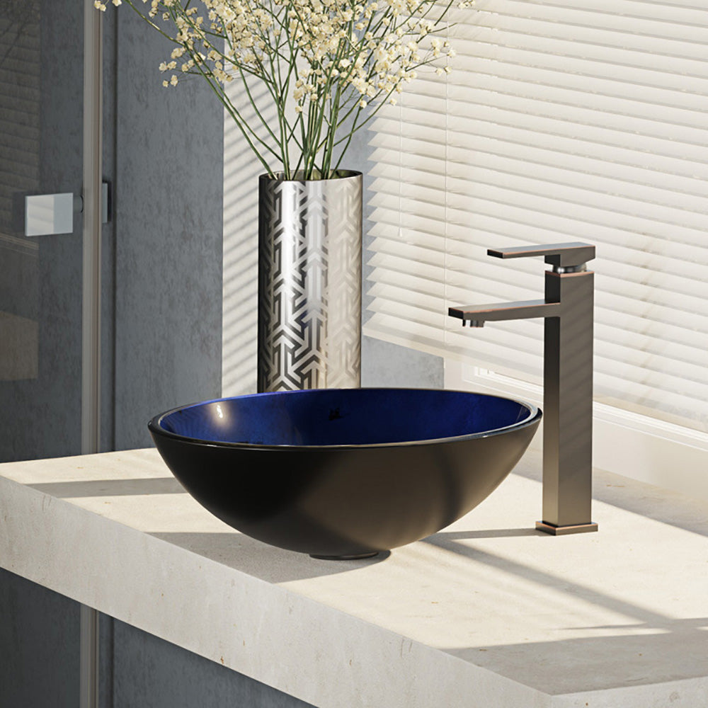 Alternate Image for Rene 17" Round Glass Bathroom Sink, Gradient Blue, with Faucet, R5-5008-R9-7003-ABR