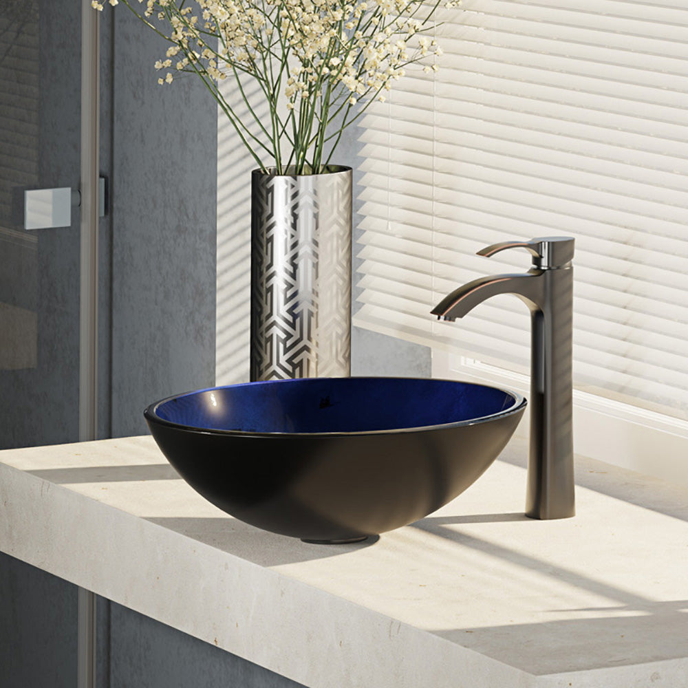 Alternate Image for Rene 17" Round Glass Bathroom Sink, Gradient Blue, with Faucet, R5-5008-R9-7006-ABR
