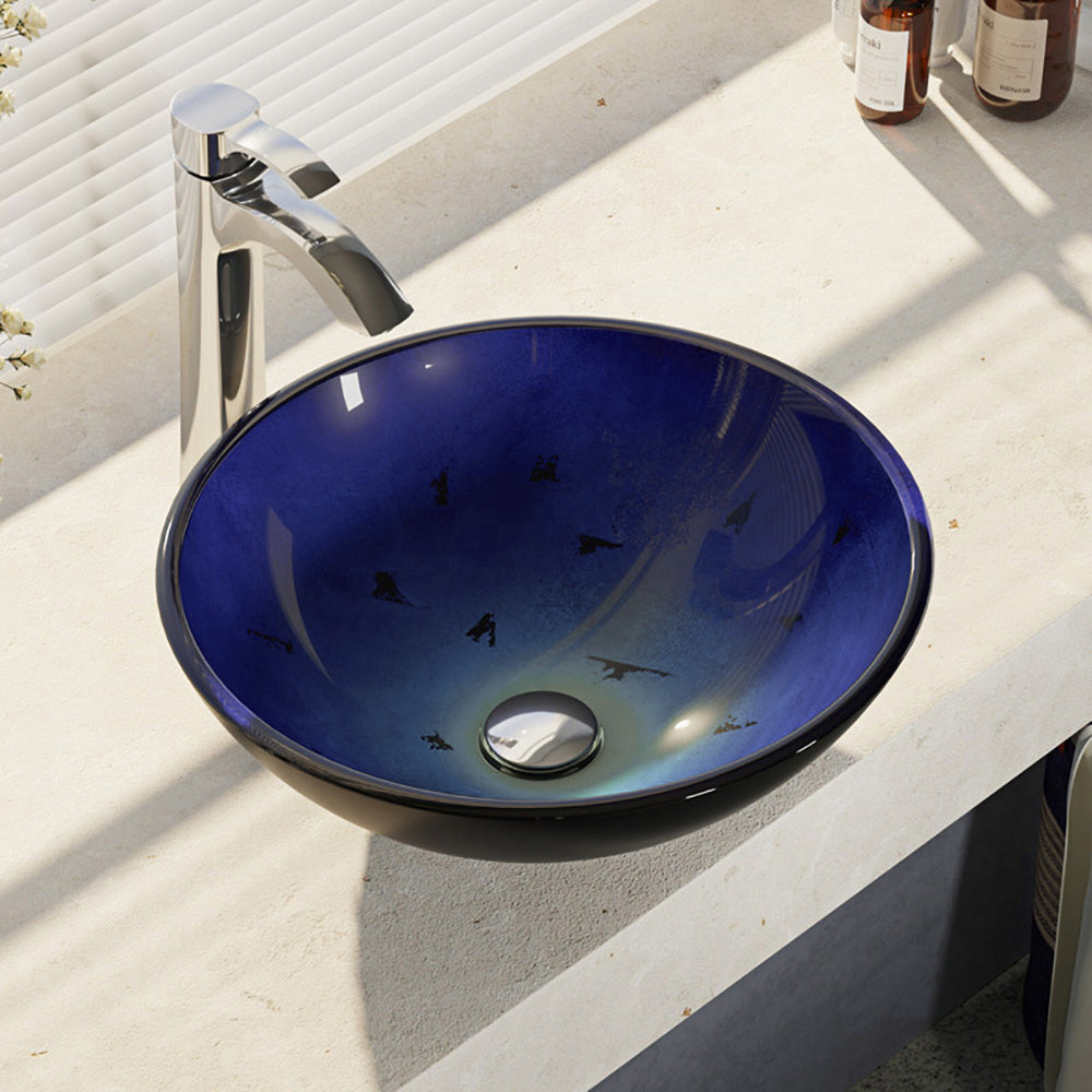 Alternate Image for Rene 17" Round Glass Bathroom Sink, Gradient Blue, with Faucet, R5-5008-R9-7006-C