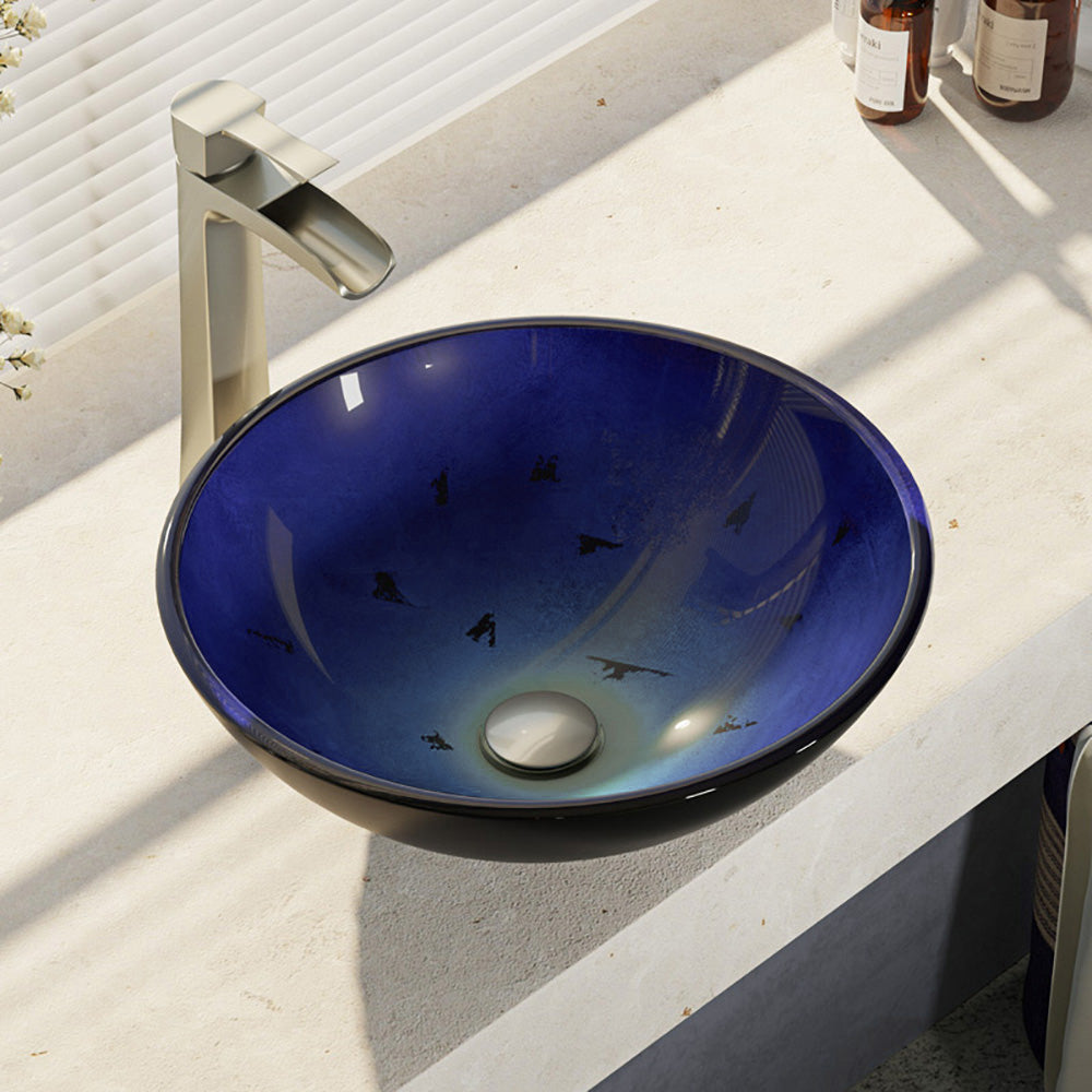 Alternate Image for Rene 17" Round Glass Bathroom Sink, Gradient Blue, with Faucet, R5-5008-R9-7007-BN