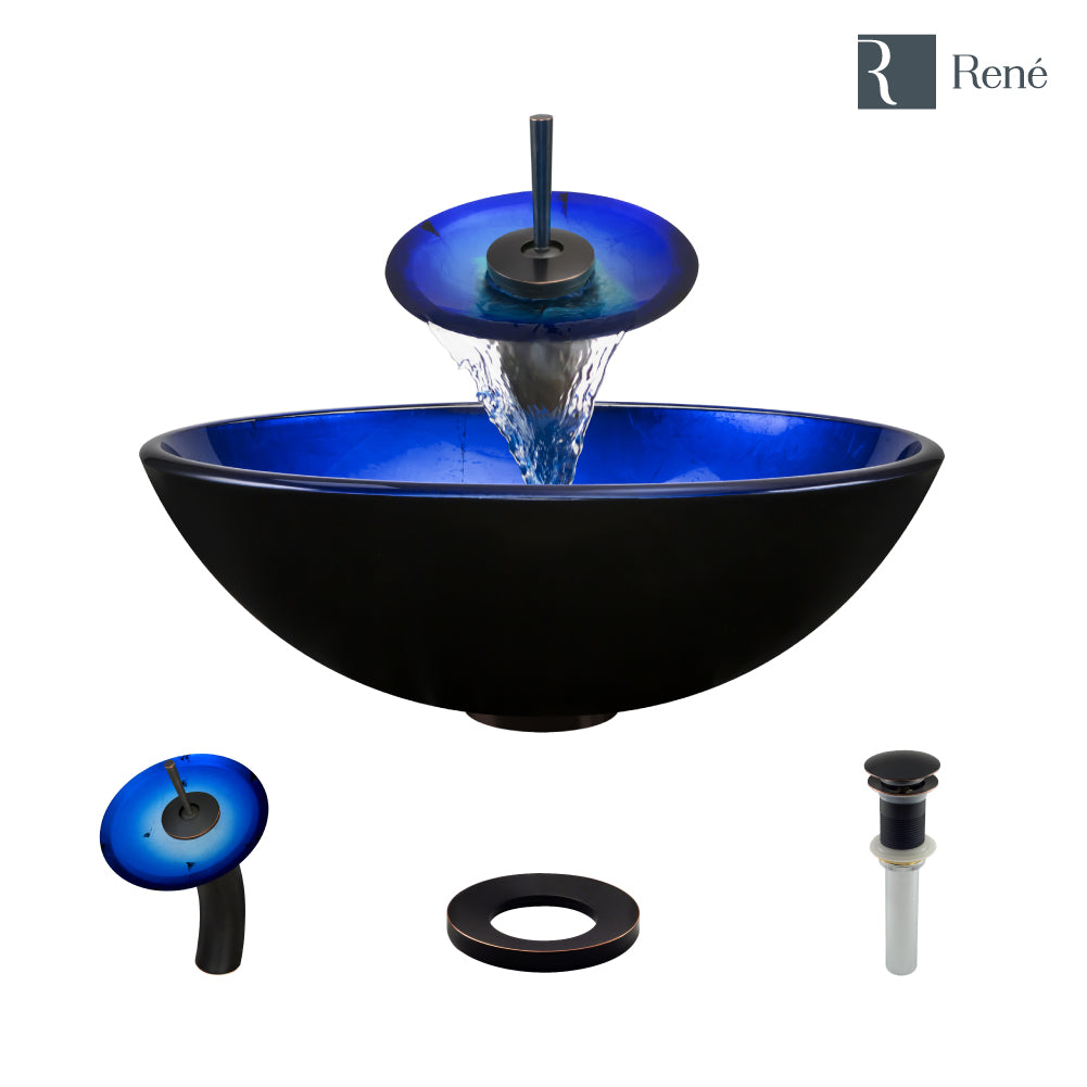 Alternate Image for Rene 17" Round Glass Bathroom Sink, Gradient Blue, with Faucet, R5-5008-WF-ABR