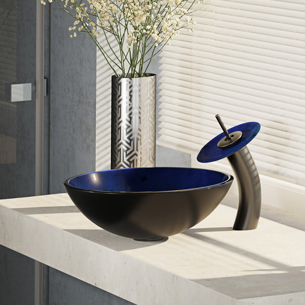 Alternate Image for Rene 17" Round Glass Bathroom Sink, Gradient Blue, with Faucet, R5-5008-WF-ABR