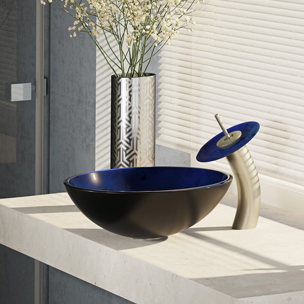 Alternate Image for Rene 17" Round Glass Bathroom Sink, Gradient Blue, with Faucet, R5-5008-WF-BN