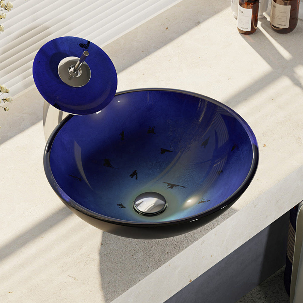 Alternate Image for Rene 17" Round Glass Bathroom Sink, Gradient Blue, with Faucet, R5-5008-WF-C