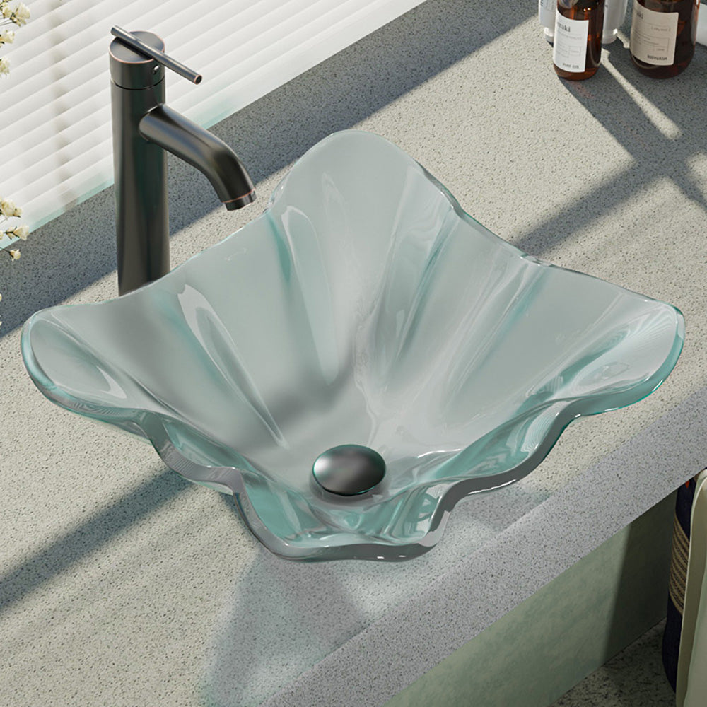 Alternate Image for Rene 17" Specialty Glass Bathroom Sink, Frosted, with Faucet, R5-5011-R9-7001-ABR