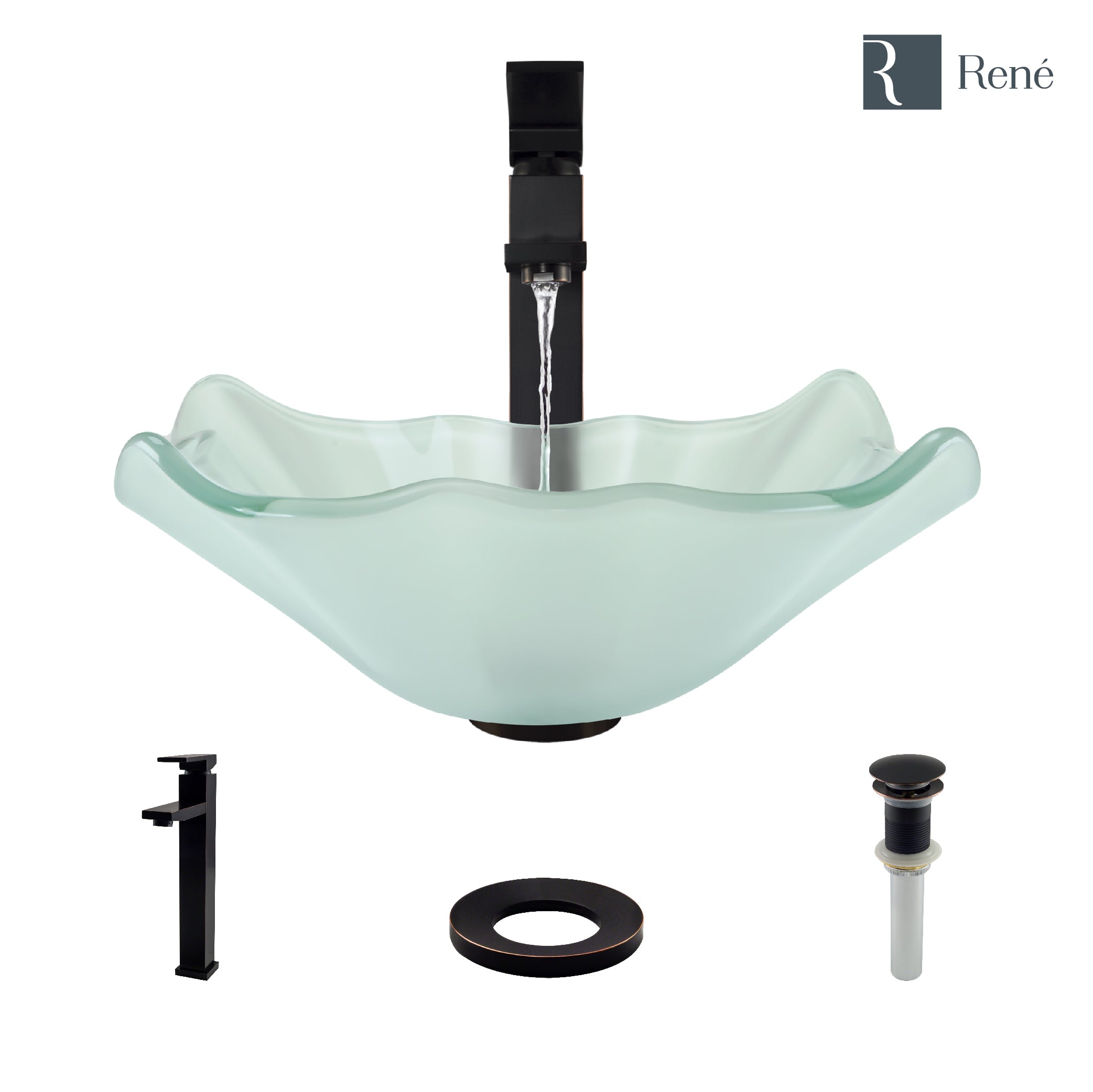 Rene 17" Specialty Glass Bathroom Sink, Frosted, with Faucet, R5-5011-R9-7003-ABR