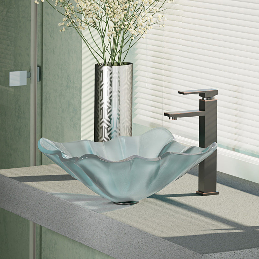 Alternate Image for Rene 17" Specialty Glass Bathroom Sink, Frosted, with Faucet, R5-5011-R9-7003-ABR