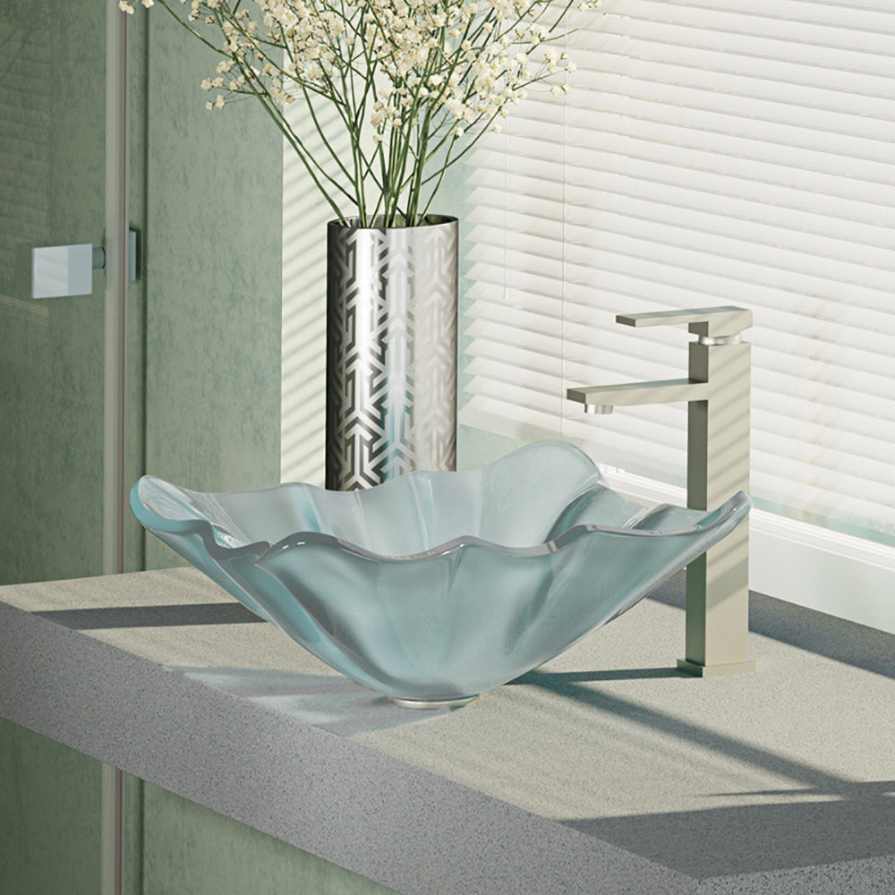 Alternate Image for Rene 17" Specialty Glass Bathroom Sink, Frosted, with Faucet, R5-5011-R9-7003-BN