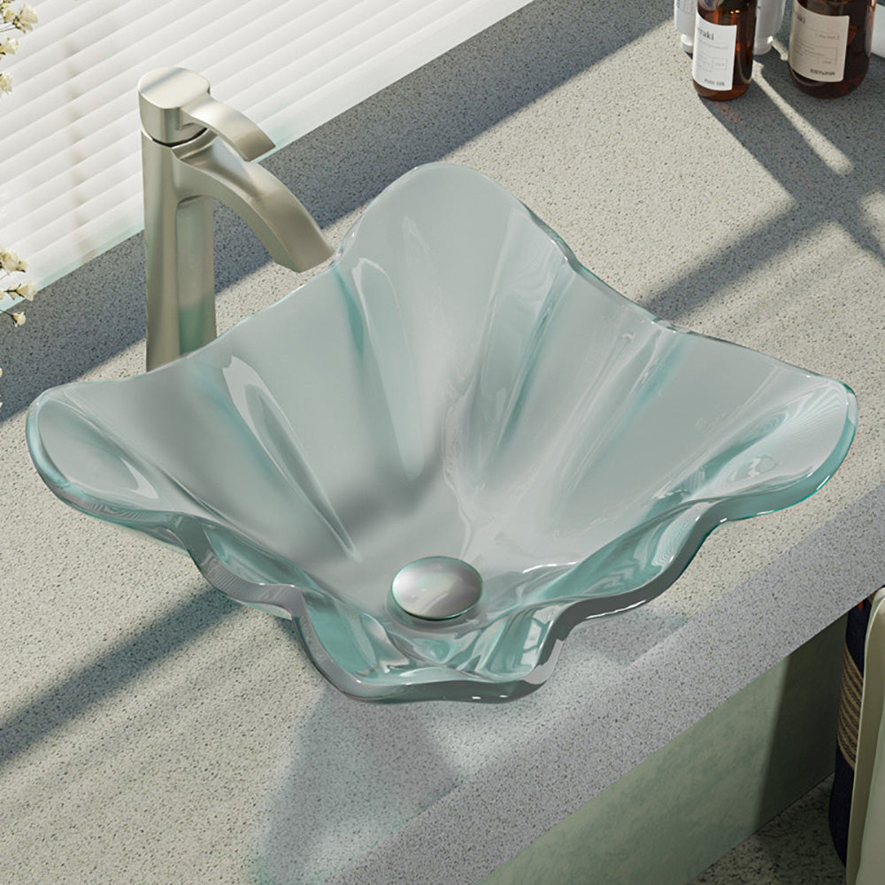 Alternate Image for Rene 17" Specialty Glass Bathroom Sink, Frosted, with Faucet, R5-5011-R9-7006-BN