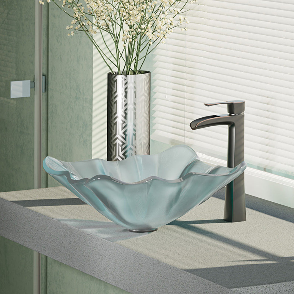 Alternate Image for Rene 17" Specialty Glass Bathroom Sink, Frosted, with Faucet, R5-5011-R9-7007-ABR