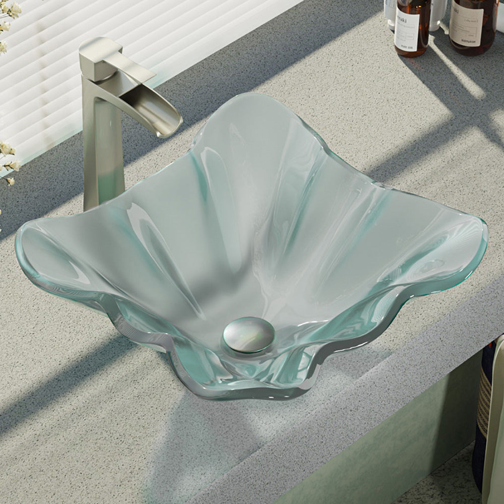 Alternate Image for Rene 17" Specialty Glass Bathroom Sink, Frosted, with Faucet, R5-5011-R9-7007-BN