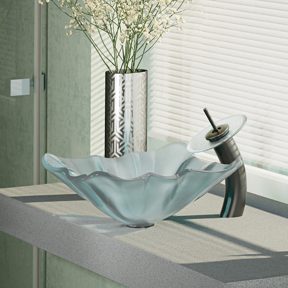 Alternate Image for Rene 17" Specialty Glass Bathroom Sink, Frosted, with Faucet, R5-5011-WF-ABR