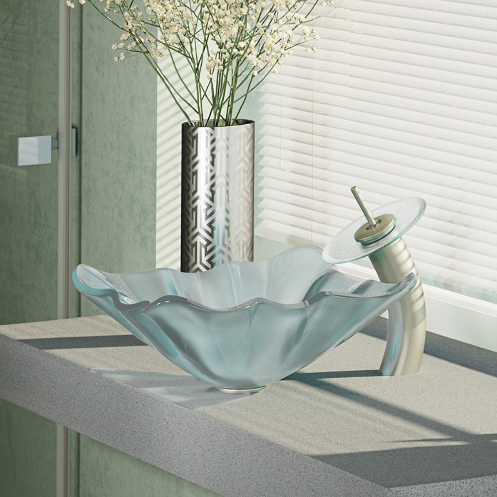 Alternate Image for Rene 17" Specialty Glass Bathroom Sink, Frosted, with Faucet, R5-5011-WF-BN
