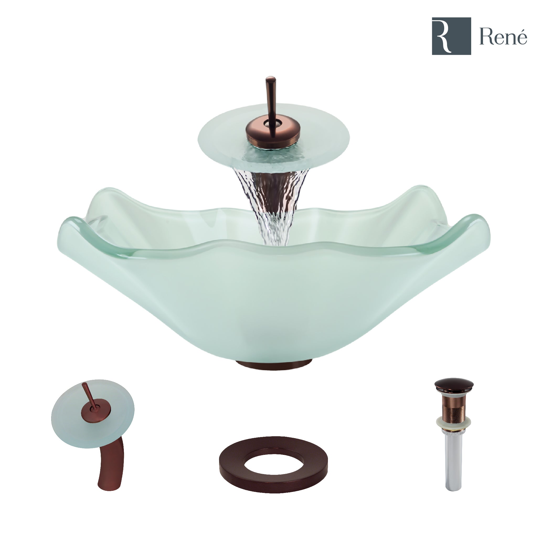 Rene 17" Specialty Glass Bathroom Sink, Frosted, with Faucet, R5-5011-WF-ORB