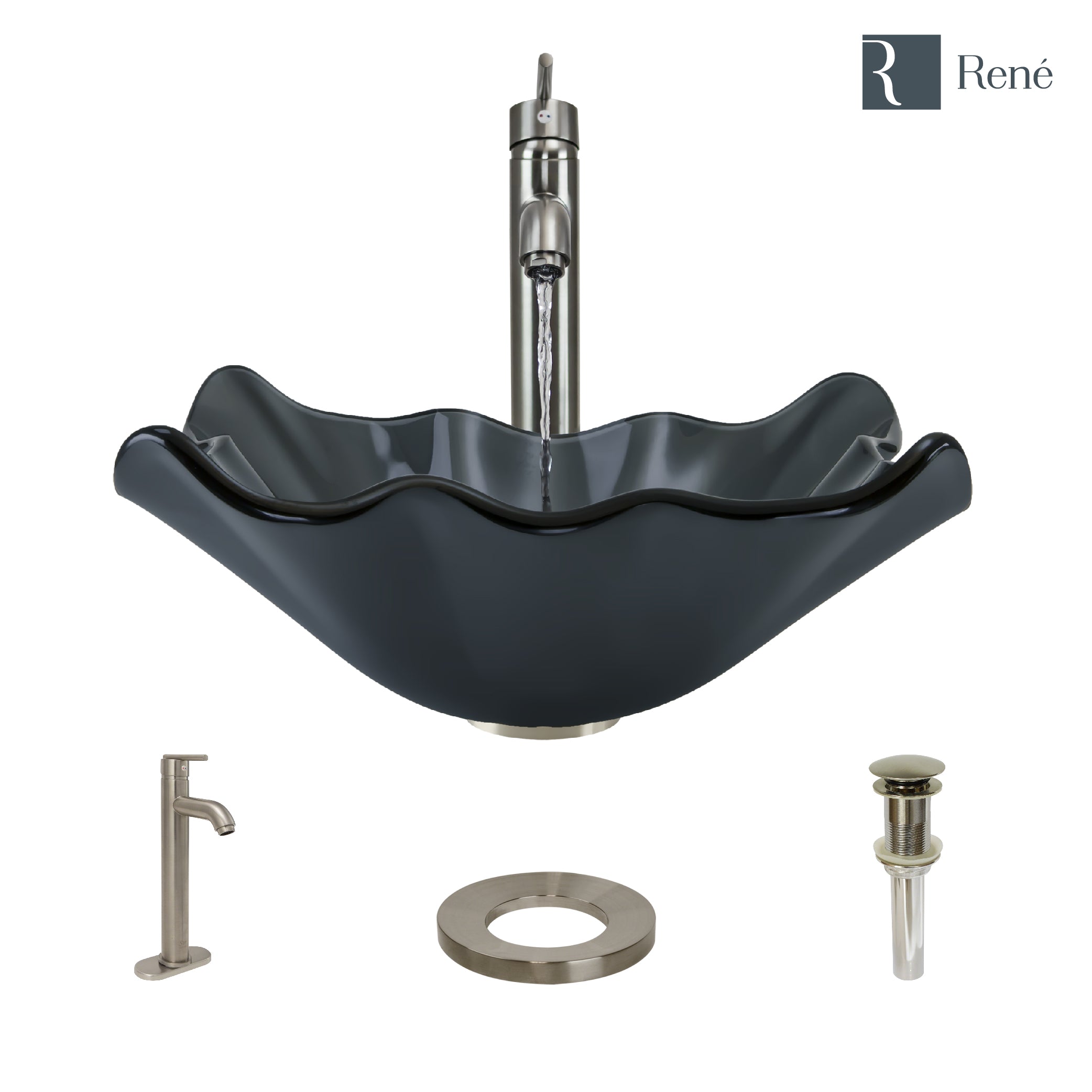 Alternate Image for Rene 17" Specialty Glass Bathroom Sink, Smoky Black, with Faucet, R5-5012-R9-7001-BN