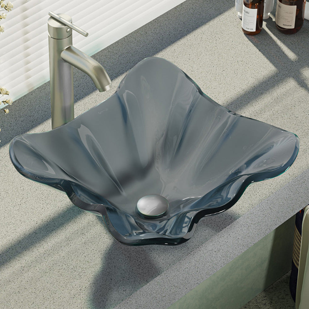 Alternate Image for Rene 17" Specialty Glass Bathroom Sink, Smoky Black, with Faucet, R5-5012-R9-7001-BN