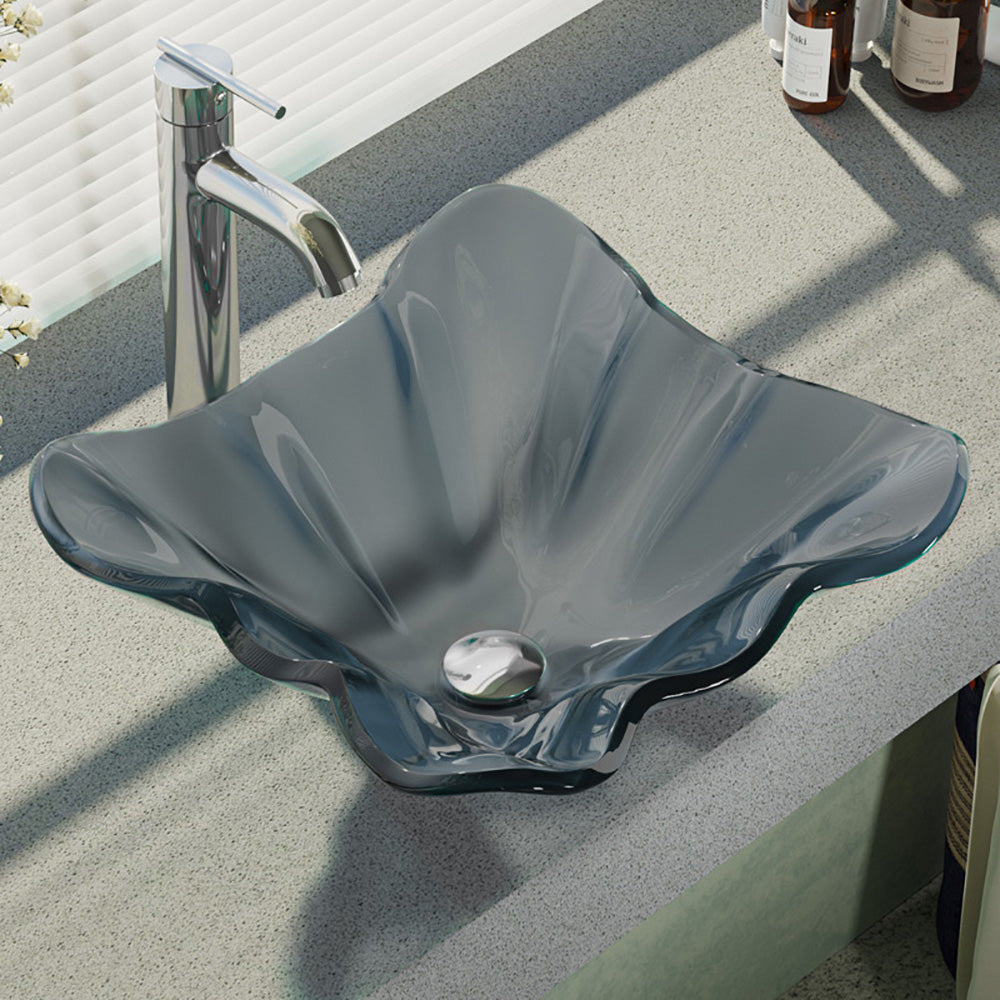 Alternate Image for Rene 17" Specialty Glass Bathroom Sink, Smoky Black, with Faucet, R5-5012-R9-7001-C