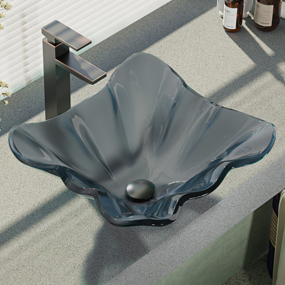 Alternate Image for Rene 17" Specialty Glass Bathroom Sink, Smoky Black, with Faucet, R5-5012-R9-7003-ABR