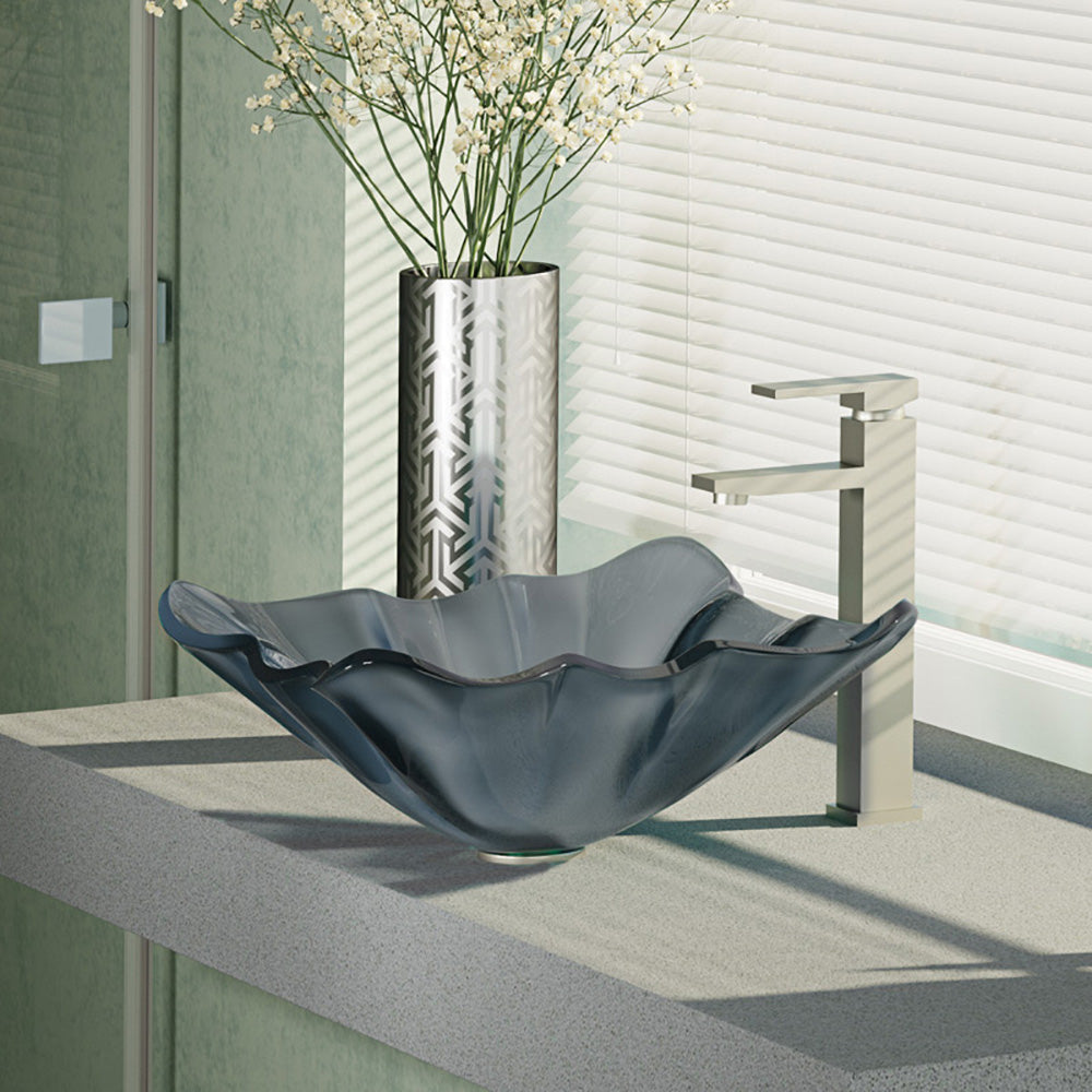 Alternate Image for Rene 17" Specialty Glass Bathroom Sink, Smoky Black, with Faucet, R5-5012-R9-7003-BN