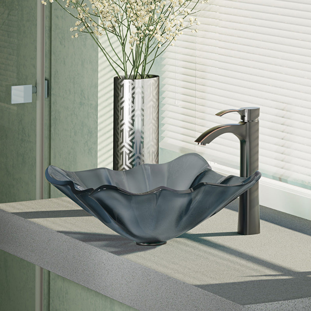 Alternate Image for Rene 17" Specialty Glass Bathroom Sink, Smoky Black, with Faucet, R5-5012-R9-7006-ABR