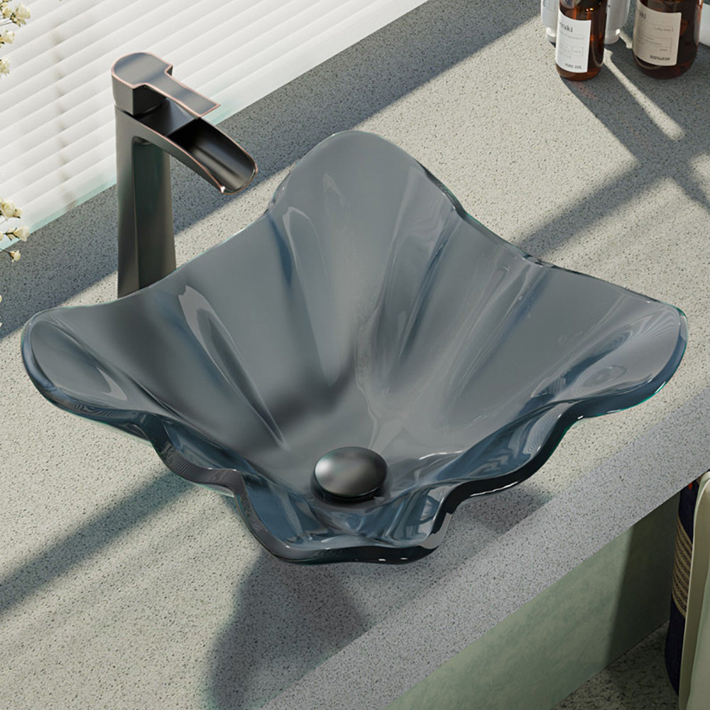 Alternate Image for Rene 17" Specialty Glass Bathroom Sink, Smoky Black, with Faucet, R5-5012-R9-7007-ABR