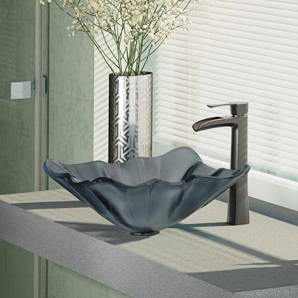 Alternate Image for Rene 17" Specialty Glass Bathroom Sink, Smoky Black, with Faucet, R5-5012-R9-7007-ABR