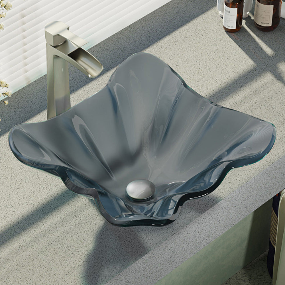 Alternate Image for Rene 17" Specialty Glass Bathroom Sink, Smoky Black, with Faucet, R5-5012-R9-7007-BN