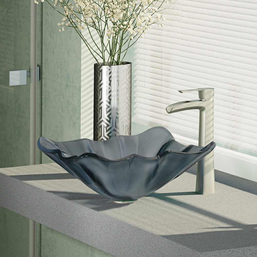 Alternate Image for Rene 17" Specialty Glass Bathroom Sink, Smoky Black, with Faucet, R5-5012-R9-7007-BN