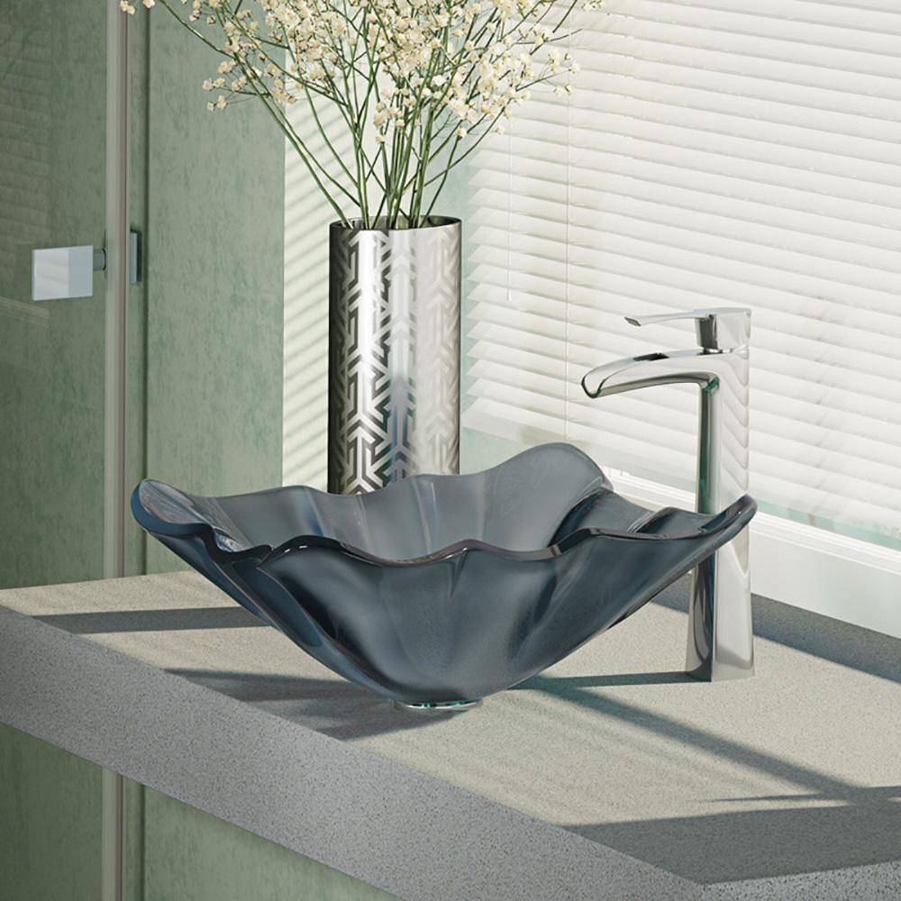 Alternate Image for Rene 17" Specialty Glass Bathroom Sink, Smoky Black, with Faucet, R5-5012-R9-7007-C
