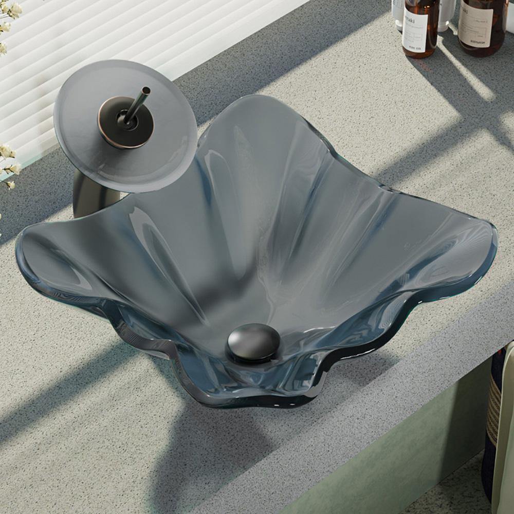 Alternate Image for Rene 17" Specialty Glass Bathroom Sink, Smoky Black, with Faucet, R5-5012-WF-ABR