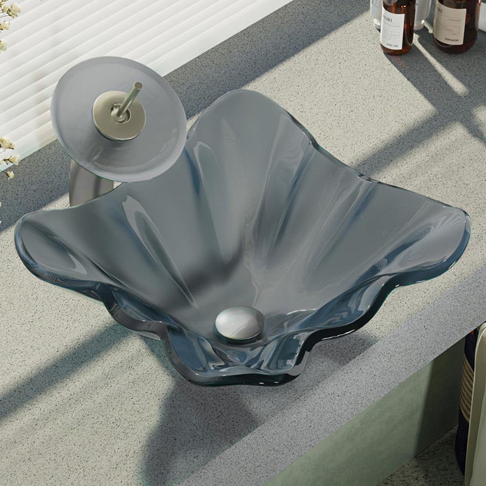 Alternate Image for Rene 17" Specialty Glass Bathroom Sink, Smoky Black, with Faucet, R5-5012-WF-BN