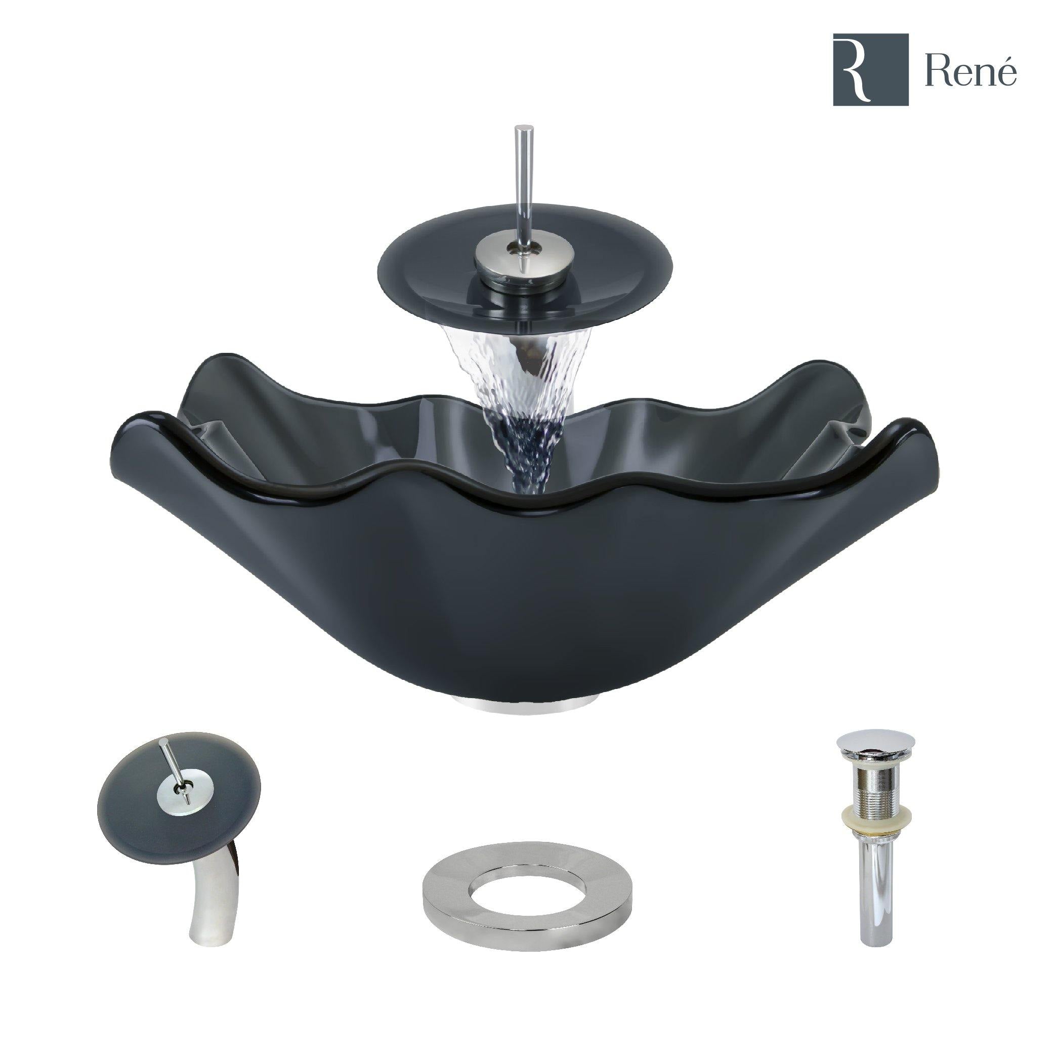 Alternate Image for Rene 17" Specialty Glass Bathroom Sink, Smoky Black, with Faucet, R5-5012-WF-C