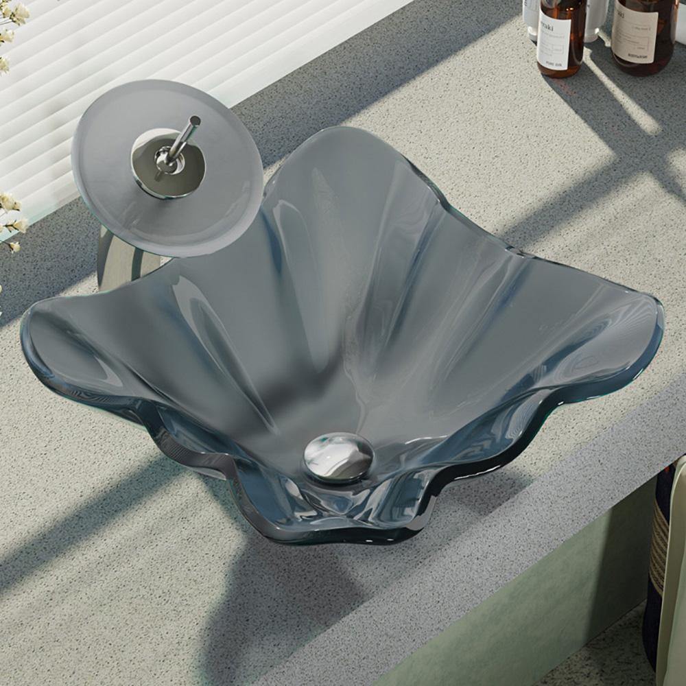 Alternate Image for Rene 17" Specialty Glass Bathroom Sink, Smoky Black, with Faucet, R5-5012-WF-C