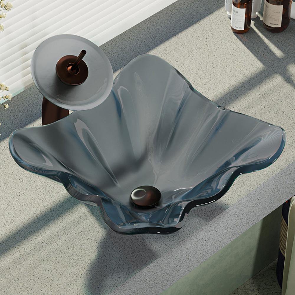Alternate Image for Rene 17" Specialty Glass Bathroom Sink, Smoky Black, with Faucet, R5-5012-WF-ORB