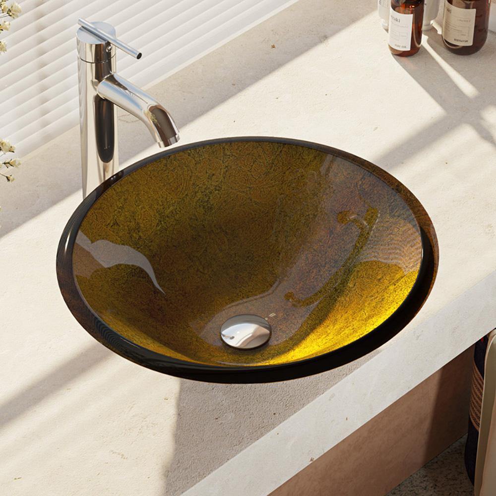 Alternate Image for Rene 18" Round Glass Bathroom Sink, Orange Gold Foil, with Faucet, R5-5013-R9-7001-C