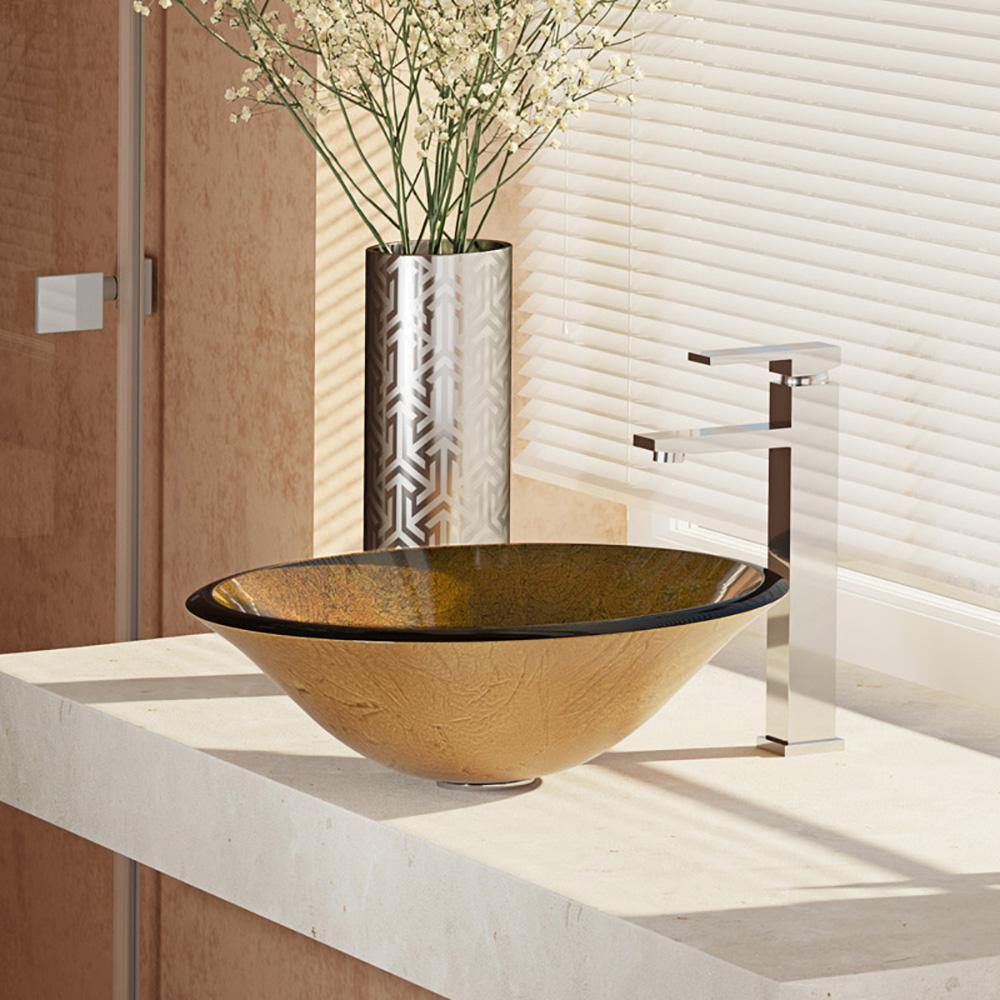 Alternate Image for Rene 18" Round Glass Bathroom Sink, Orange Gold Foil, with Faucet, R5-5013-R9-7003-C