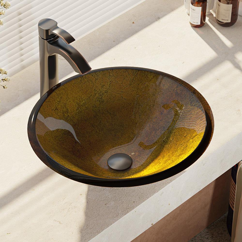 Alternate Image for Rene 18" Round Glass Bathroom Sink, Orange Gold Foil, with Faucet, R5-5013-R9-7006-ABR