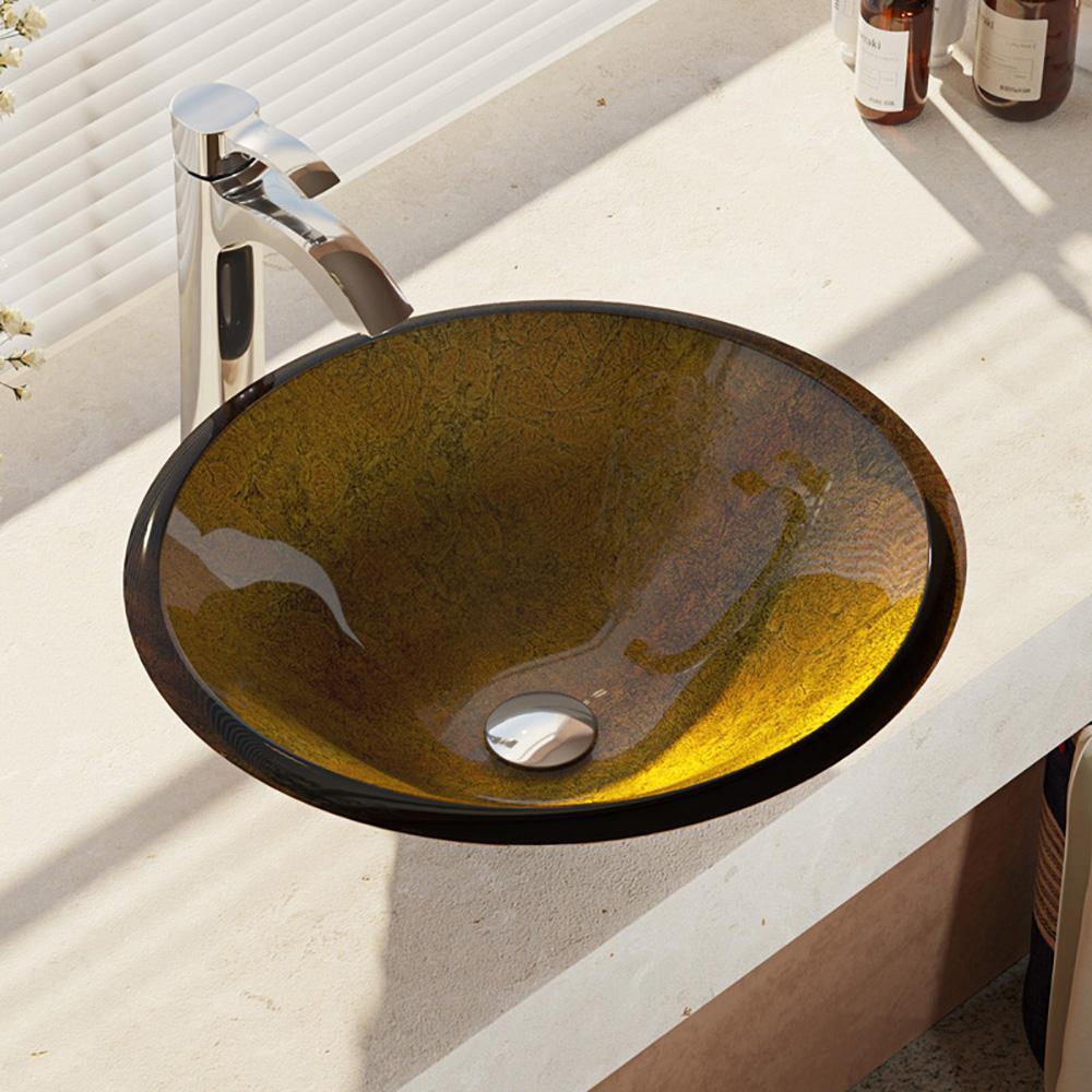 Alternate Image for Rene 18" Round Glass Bathroom Sink, Orange Gold Foil, with Faucet, R5-5013-R9-7006-C
