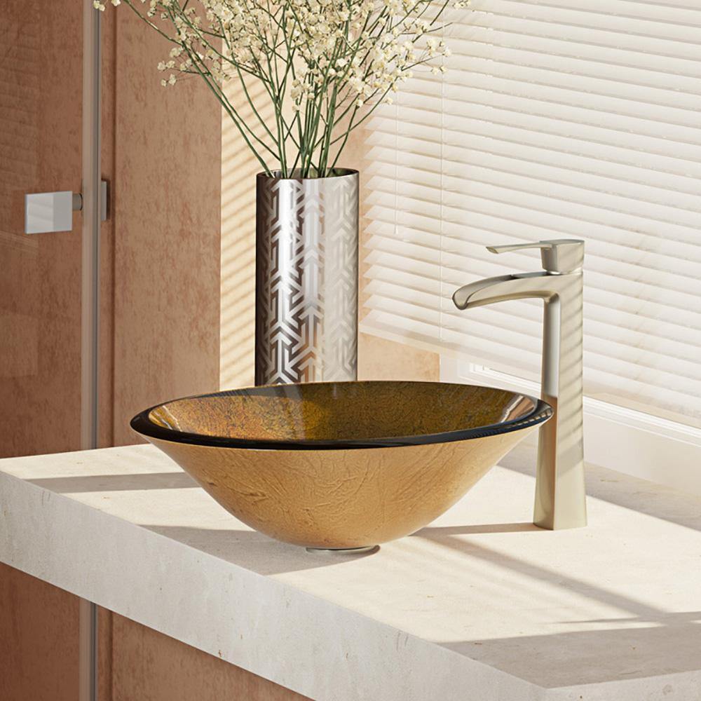 Alternate Image for Rene 18" Round Glass Bathroom Sink, Orange Gold Foil, with Faucet, R5-5013-R9-7007-BN
