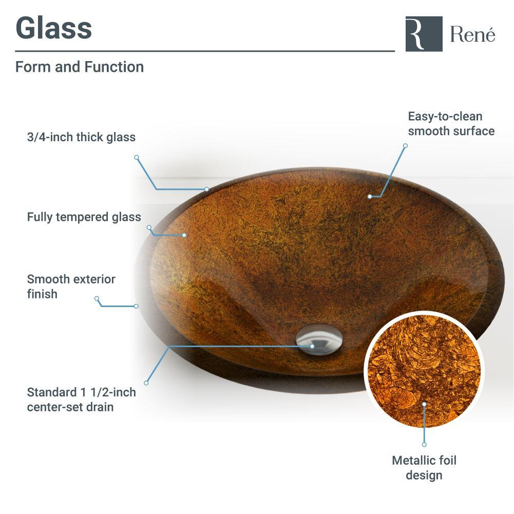 Rene 18" Round Glass Bathroom Sink, Orange Gold Foil, with Faucet, R5-5013-WF-ORB - The Sink Boutique